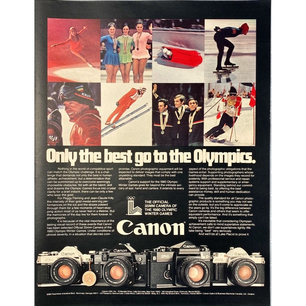 Canon Cameras "Only the best goes to the '80 Olympic Winter Games" Print Ad 1979